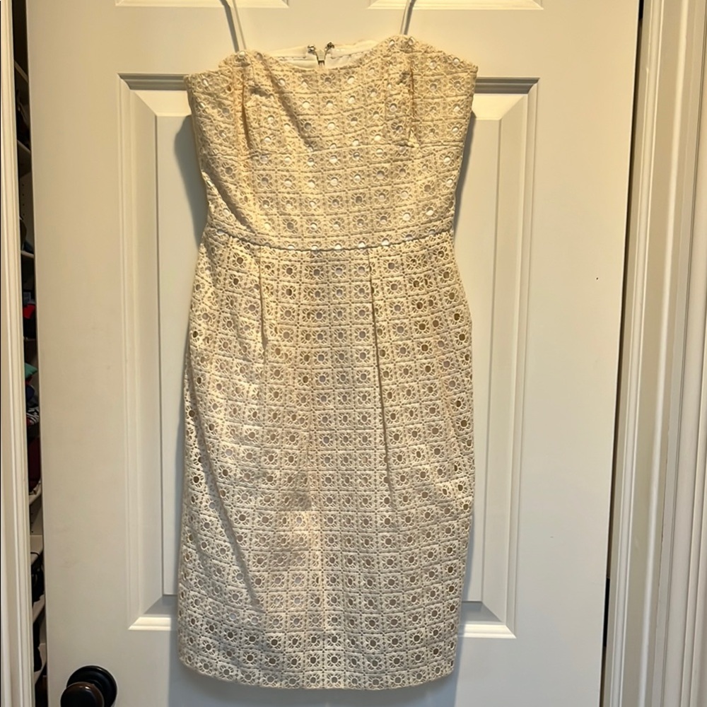 J. Crew cream strapless eyelet dress